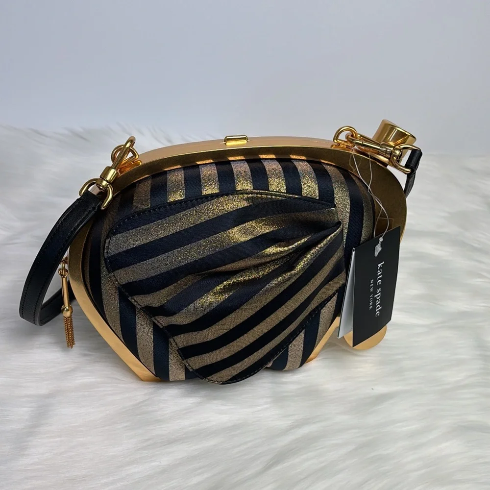 NWT💃Kate Spade Ellie Striped 3d Elephant Metallic Clutch Purse Bag - Picture 11 of 16